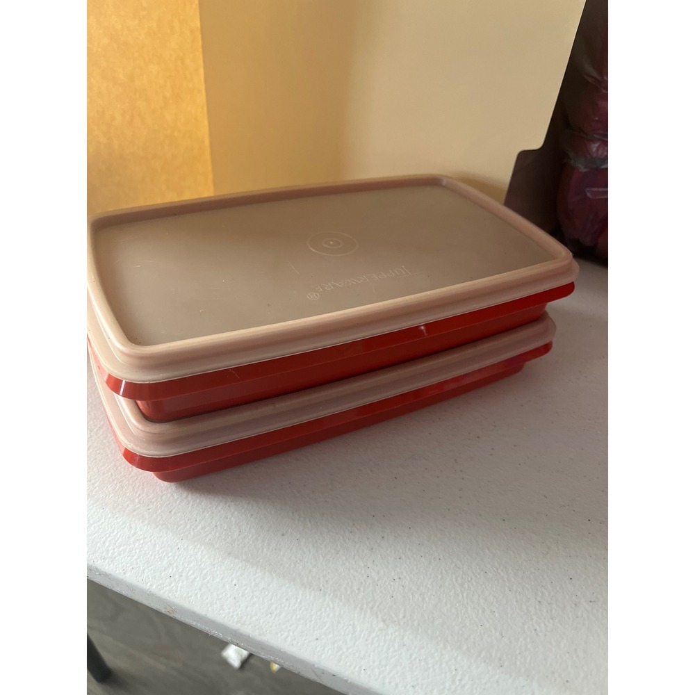 Vintage Tupperware Cold Cut Keeper Set 2 Burnt Orange Rectangular 816 817 USA